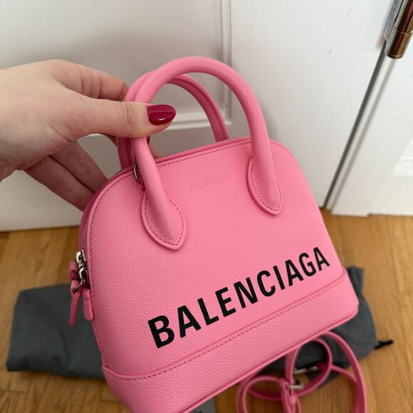 NWT Balenciaga Ville Handbag + Shoulder Bag In Violet Pink Inlaid Logo - Picture 4 of 16